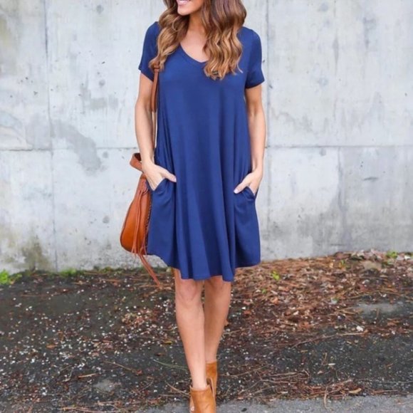 Sweet Pea Dresses & Skirts - Boutique Navy Blue Swing Dress with Pockets